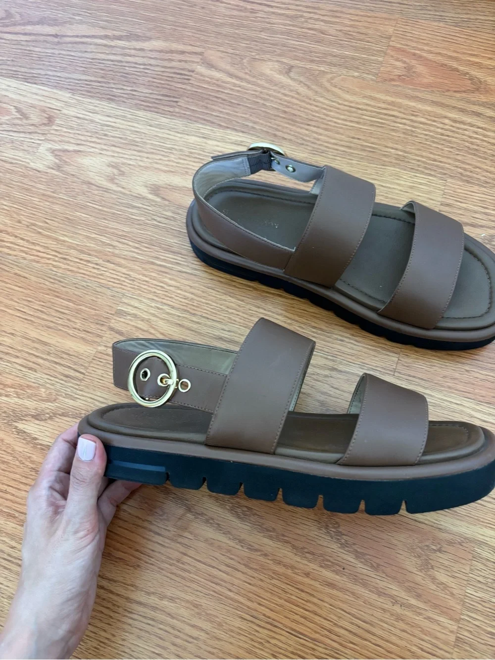 Stuart Weitzman Elodie Brown Leather Platform Sandals
